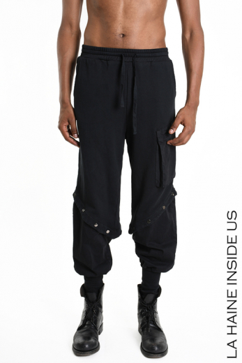3B M1044 TROUSER Cargo Fleece & Cotton Stretch Dyed Hot UNISEX U Black