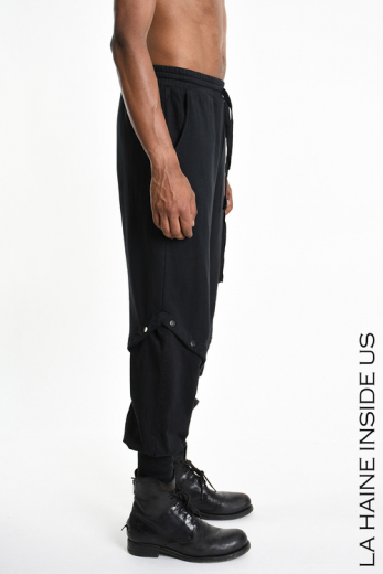 3B M1044 TROUSER Cargo Fleece & Cotton Stretch Dyed Hot UNISEX U Black