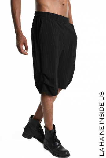 3B M1068 SHORT Regular Viscose Pinstripe Black