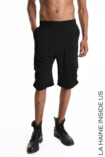 3B M1068 SHORT Regular Viscose Pinstripe Black