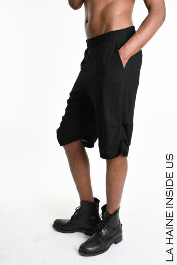 3B M1068 SHORT Regular Viscose Pinstripe Black