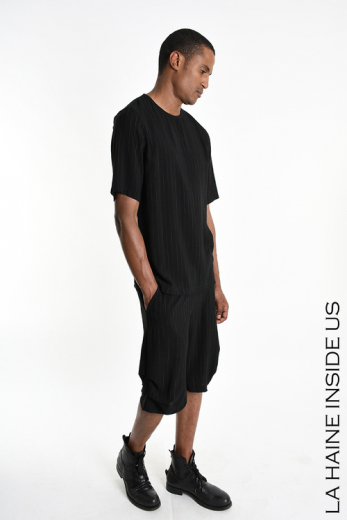3B M1068 SHORT Regular Viscose Pinstripe Black