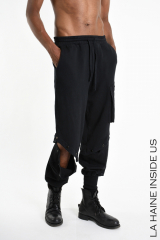 3B M1044 TROUSER Cargo Fleece & Cotton Stretch Dyed Hot UNISEX U Black
